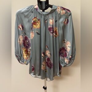 Rebecca Taylor Floral Print Mock Neck Blouse
